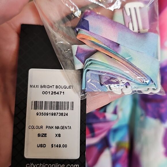 NWT City Chic 14 Bright Bouquet‎ Maxi  Strapless Floral Dress Purple and Blue - Picture 6 of 9